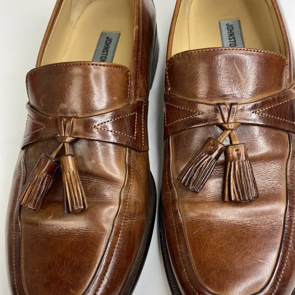 Johnston & Murphy Mens Leather Tassel Loafers Classic Brown Size 9